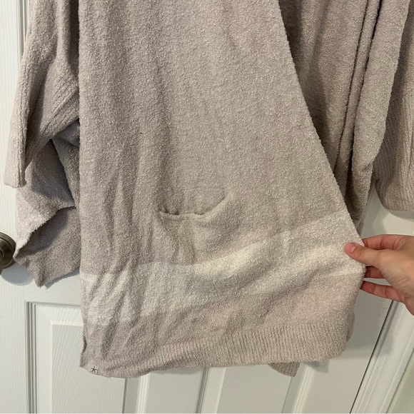 Barefoot Dreams Cozy Chic Lite Cardigan One Size Open Pockets Beige Cream Long - Picture 8 of 8